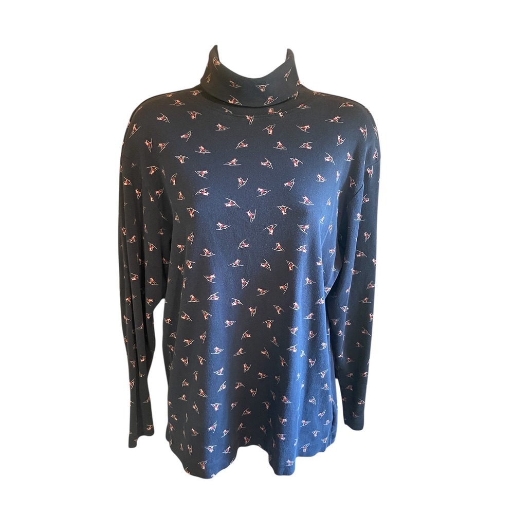 Eddie‎ Bauer Skiing Turtleneck Top Novelty Print Long Sleeve M